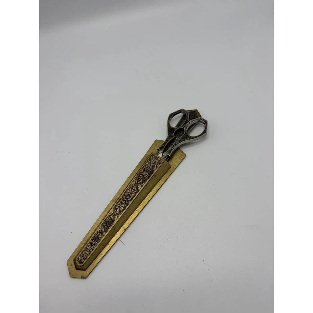 Vintage Griffon Germany Metal Scissors Letter Opener Desk Set Engraved Victorian